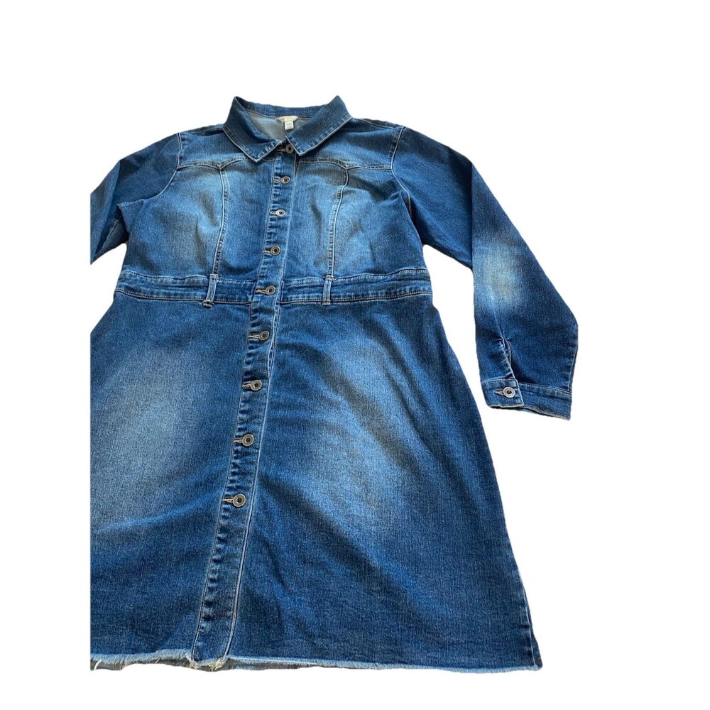 Cato Western Stretch Denim Shirt Dress Frayed Raw Hem Blue Plus Size 16W EUC - Picture 9 of 16